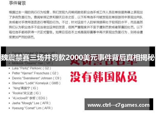 魏震禁赛三场并罚款2000美元事件背后真相揭秘
