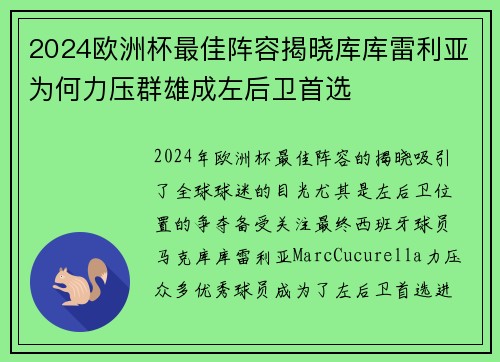 2024欧洲杯最佳阵容揭晓库库雷利亚为何力压群雄成左后卫首选